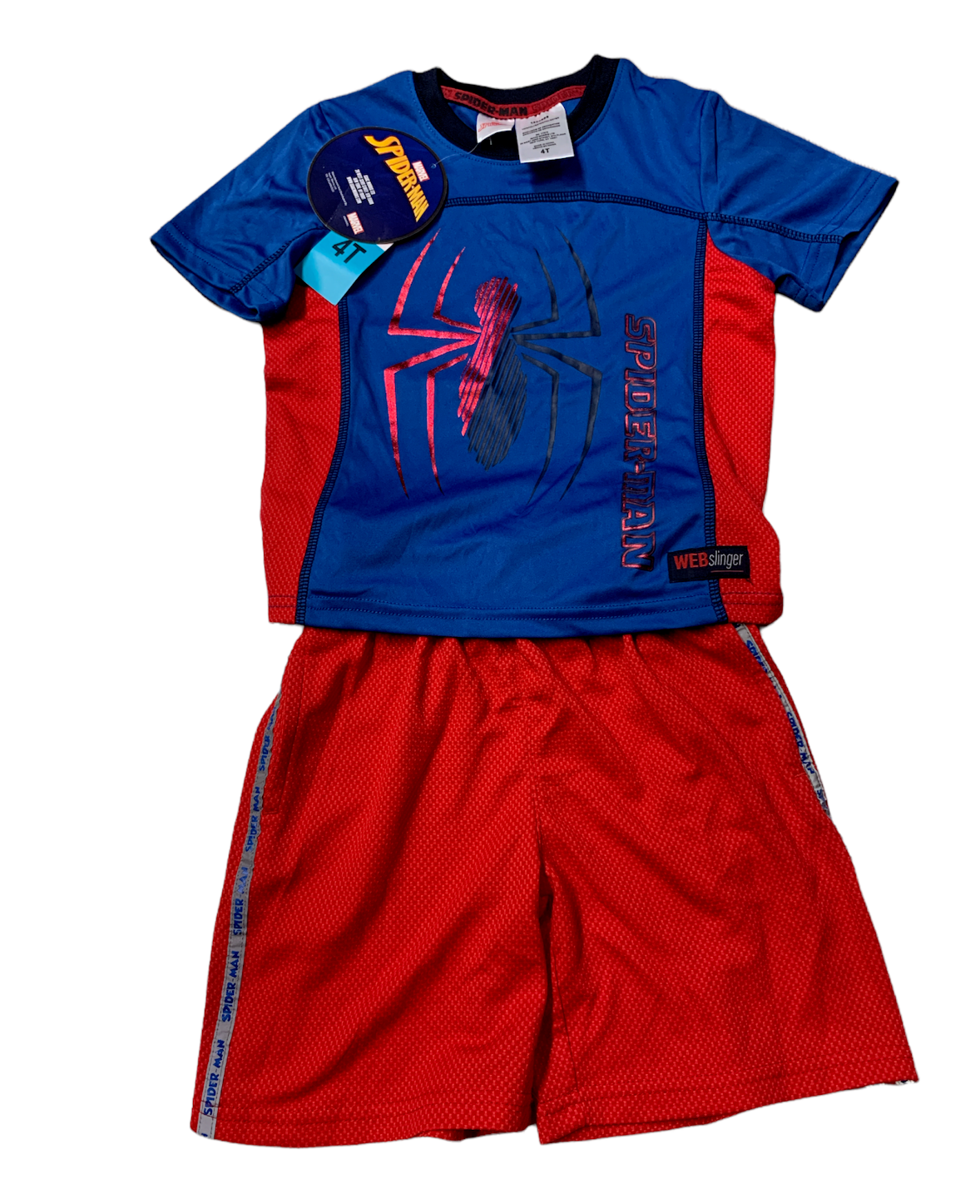 Marvel Spiderman Boys Short Sleeve Shirt & Shorts 2Piece Set, Navy/Red, 4T
